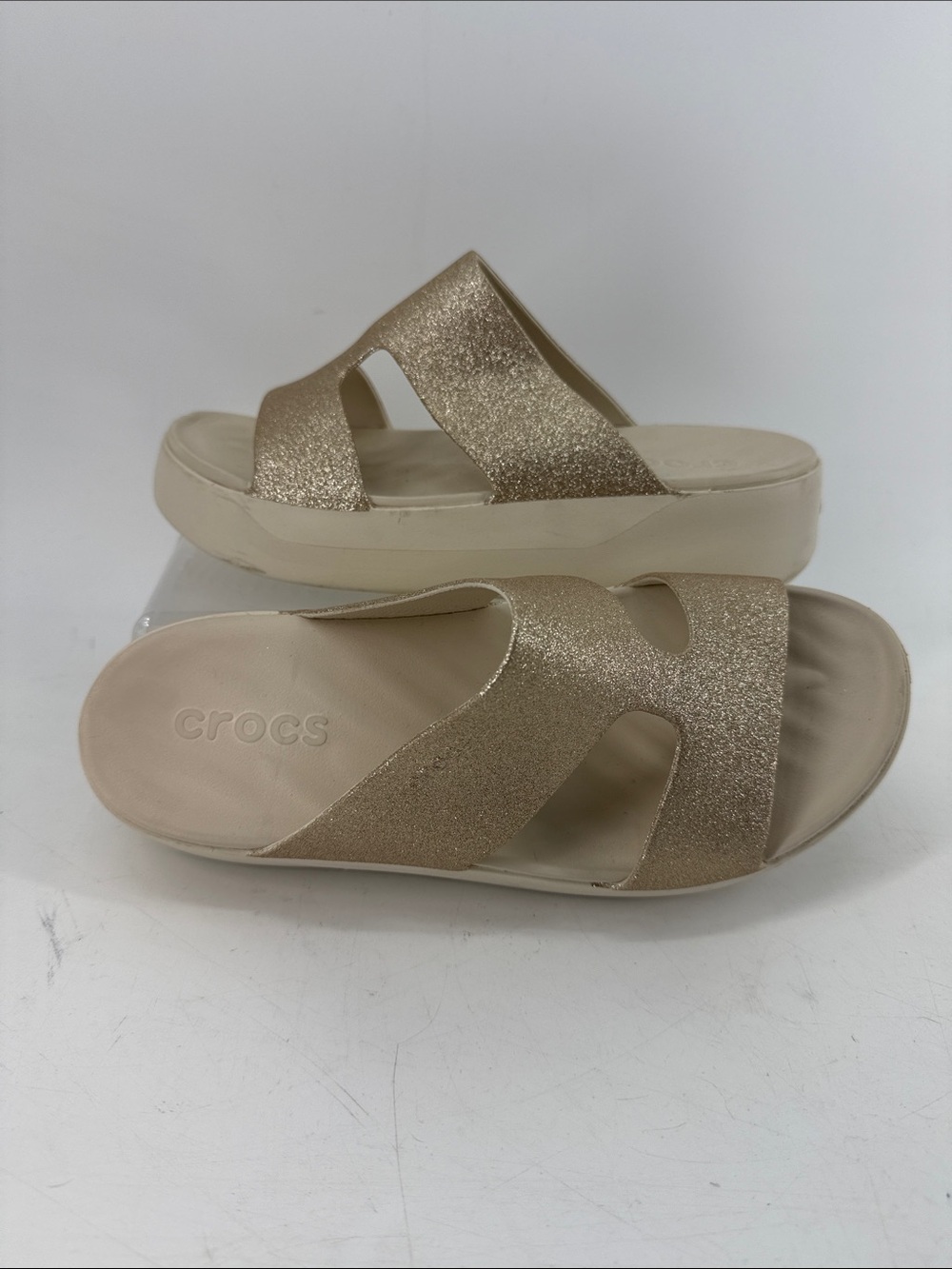 CROCS Women’s Glitter Gold Platform Slide Sandals